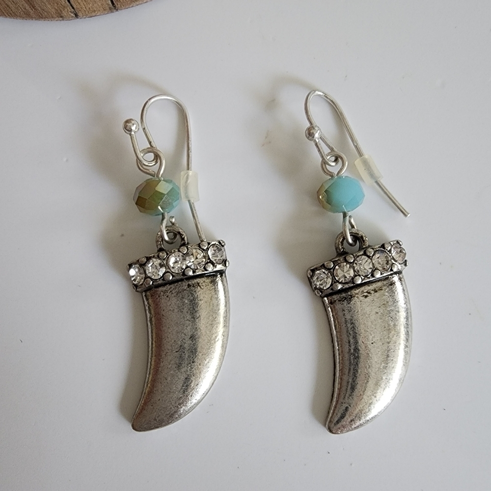 NEW Boho Silver Metal Horn Dangle Earrings